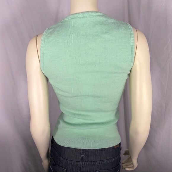 Vintage 1960s Mint Green Novelty Knit Tank Top | Scenic Bicycle Print Sleeveless - Picture 10 of 14